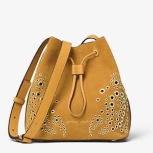 Michael Kors Cary Small Grommeted Marigold Suede